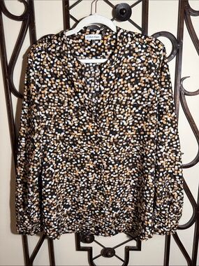 Calvin Klein Black Blouse with White and Gold Dot Print